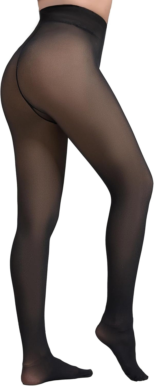 2025 Fleece-gefütterte Strumpfhosen, zusätzliche Wärme, Fake-Transparente Optik, High-Waist Thermo-Leggings für Damen