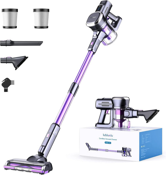 Kabelloser Staubsauger, Akku-Staubsauger mit leichtem 235W bürstenlosem Motor, freistehend und Handheld-Design für Teppiche, Hartböden und Tierhaare (Lila)