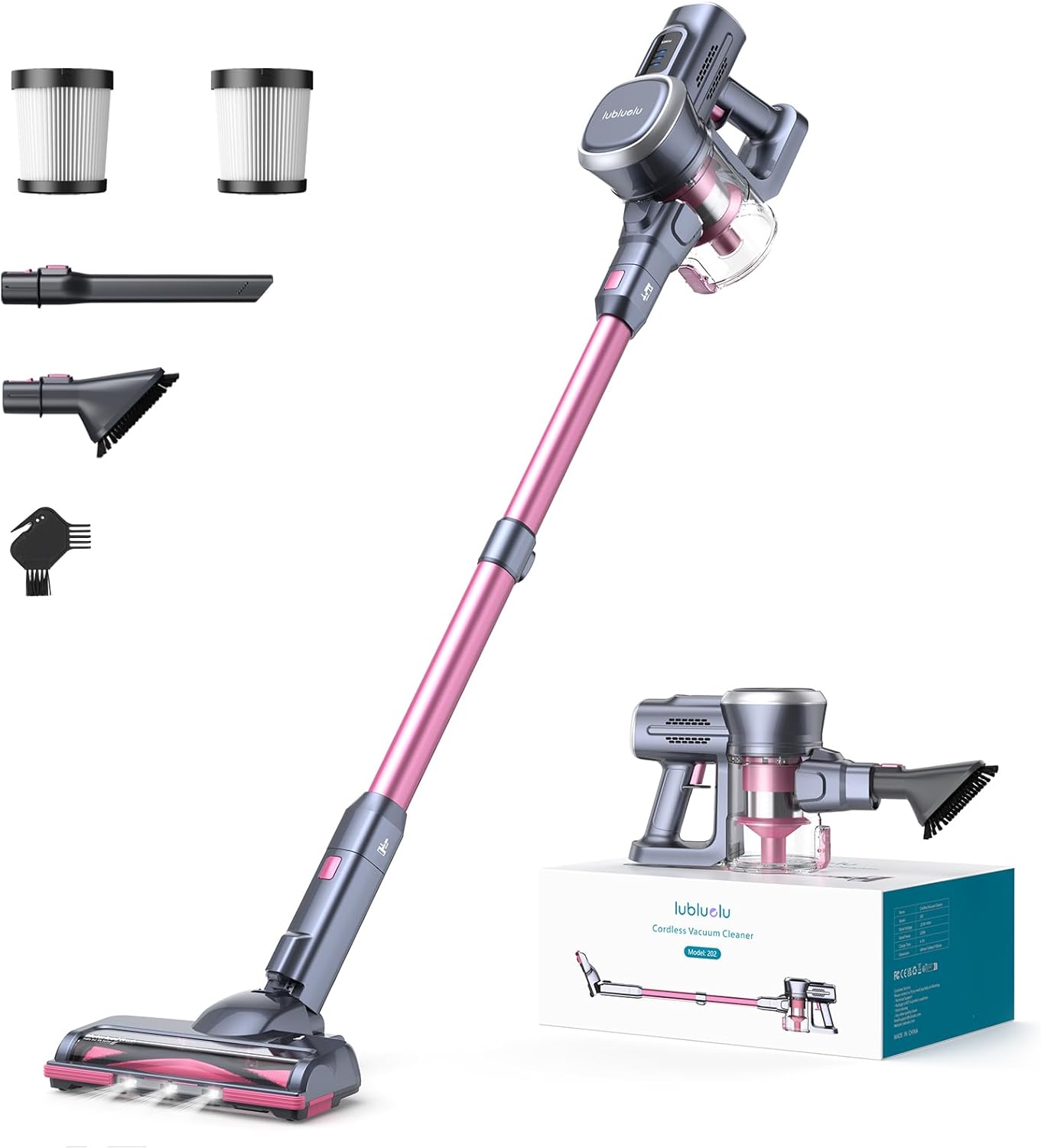Kabelloser Staubsauger, Akku-Staubsauger mit leichtem 235W bürstenlosem Motor, freistehend und Handheld-Design für Teppiche, Hartböden und Tierhaare (Lila)