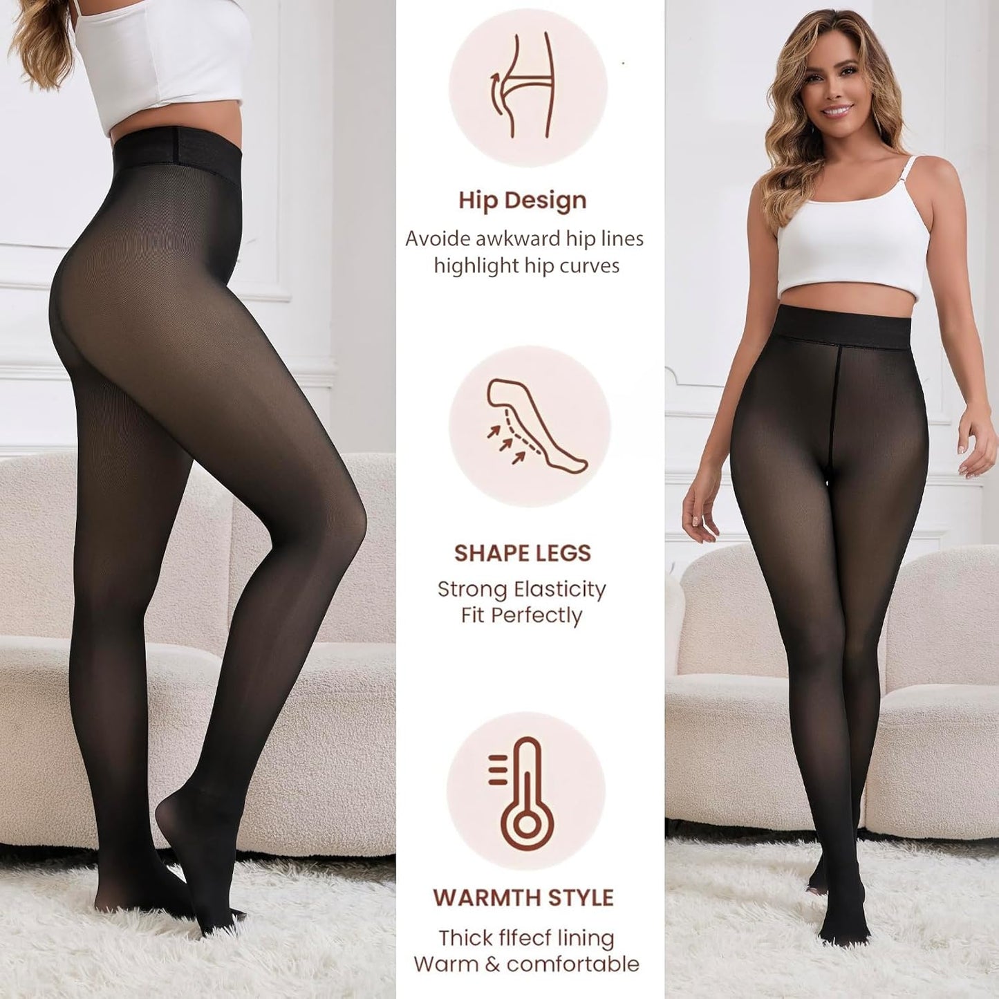 2025 Fleece-gefütterte Strumpfhosen, zusätzliche Wärme, Fake-Transparente Optik, High-Waist Thermo-Leggings für Damen