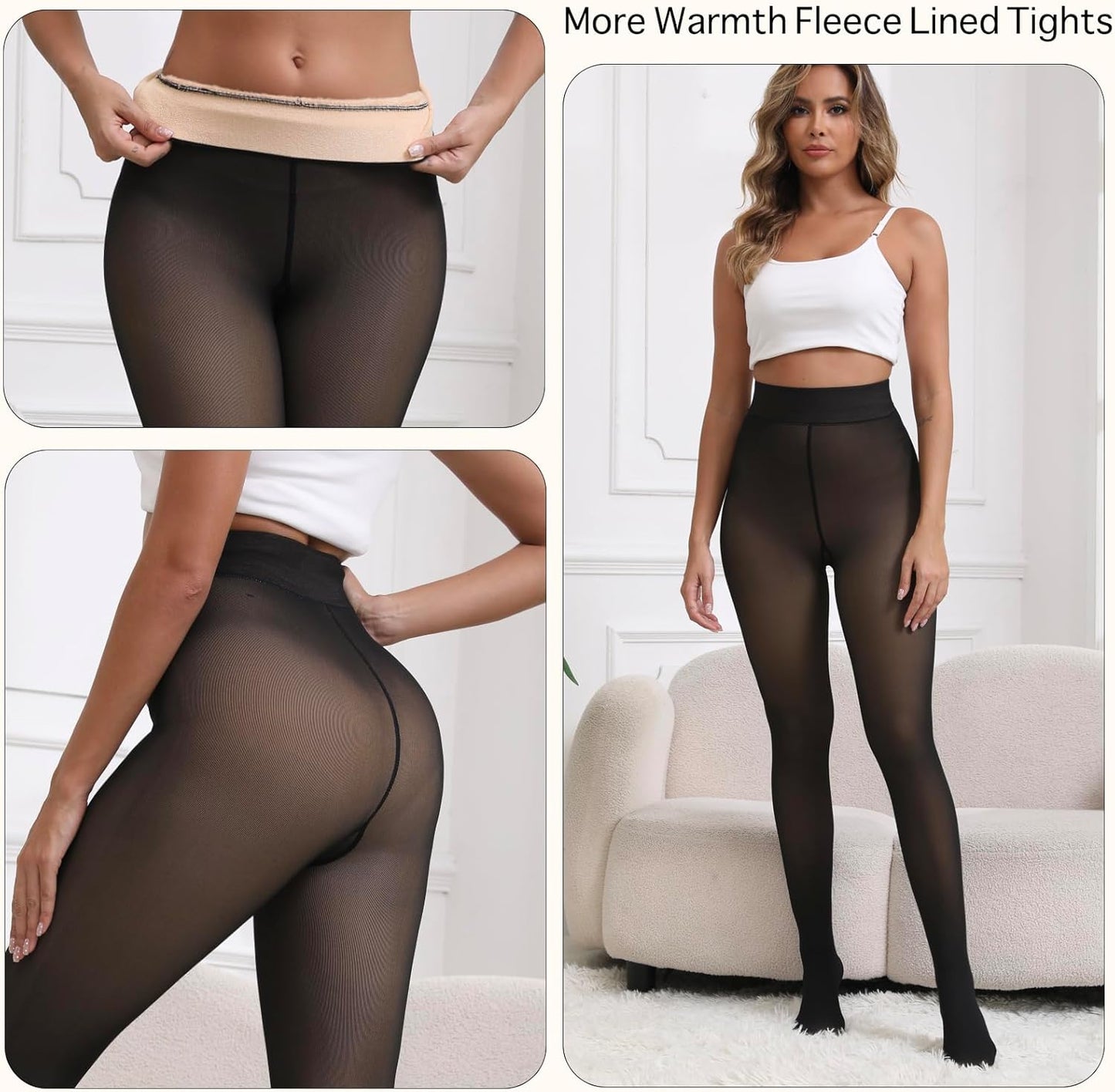 2025 Fleece-gefütterte Strumpfhosen, zusätzliche Wärme, Fake-Transparente Optik, High-Waist Thermo-Leggings für Damen