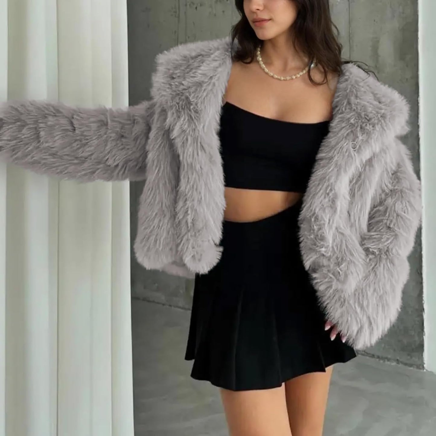 Damen Kunstpelz-Mantel, Shaggy Oversized mit Reverskragen, Knopfleiste, Flauschige Jacke für warme Winteroutfits