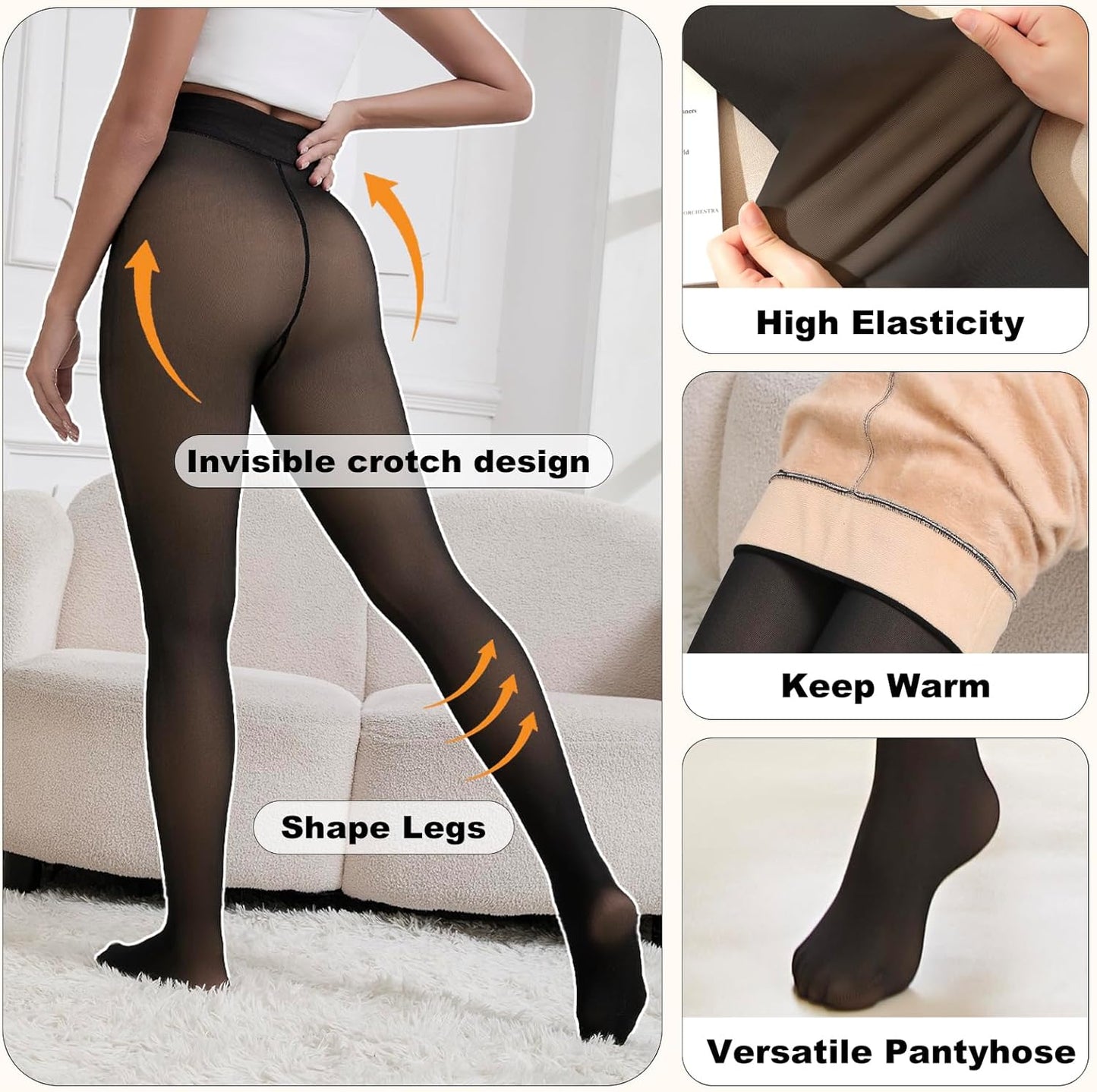 2025 Fleece-gefütterte Strumpfhosen, zusätzliche Wärme, Fake-Transparente Optik, High-Waist Thermo-Leggings für Damen