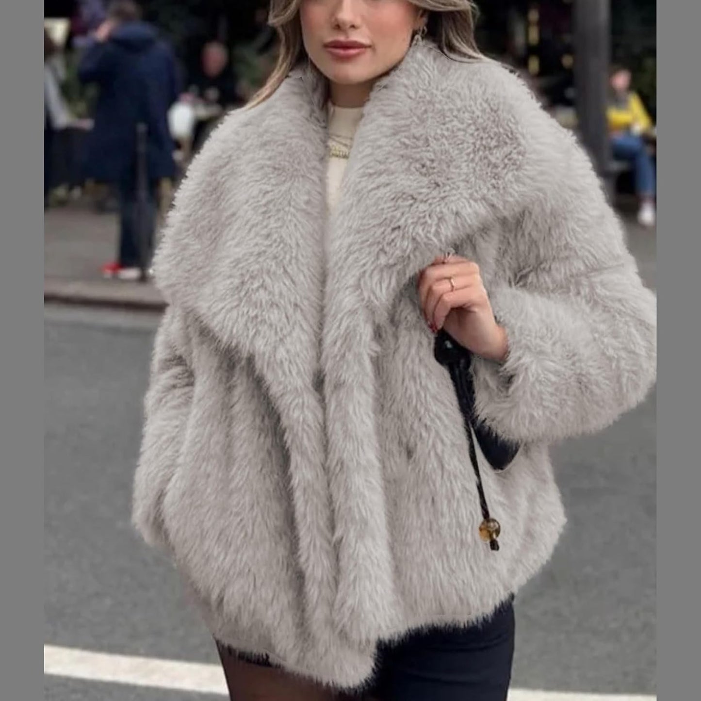 Damen Kunstpelz-Mantel, Shaggy Oversized mit Reverskragen, Knopfleiste, Flauschige Jacke für warme Winteroutfits