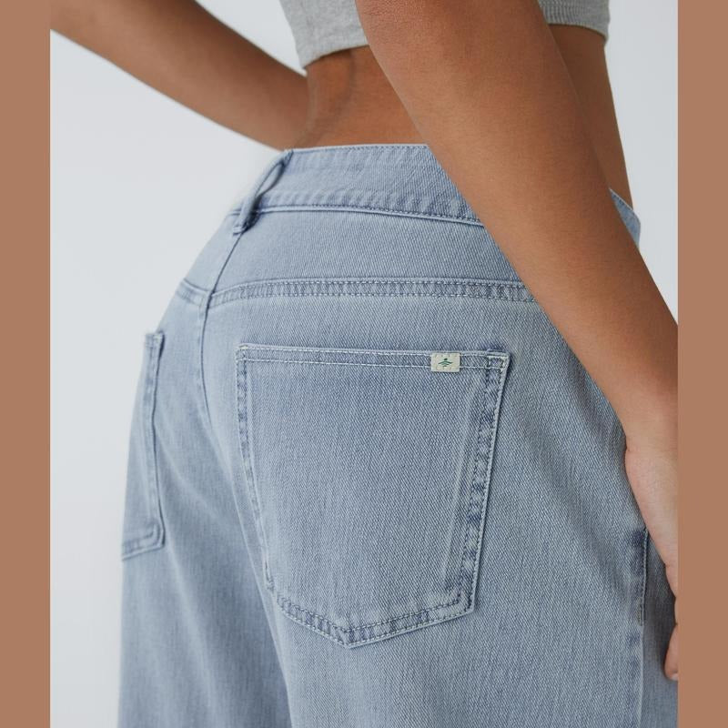 Halara Flex™ Asymmetrische Low-Rise-Jeans, Reißverschlusstaschen, Baggy, Weites Bein, Gewaschen, Lässig