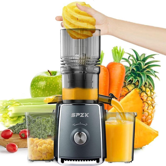 SPZTJK Kaltpress-Entsafter mit 5,3-Zoll-Einfüllschacht, 300 W, professioneller Slow-Masticating-Entsafter für ganzes Gemüse und Obst, leicht zu reinigen für Batch-Entsaftung
