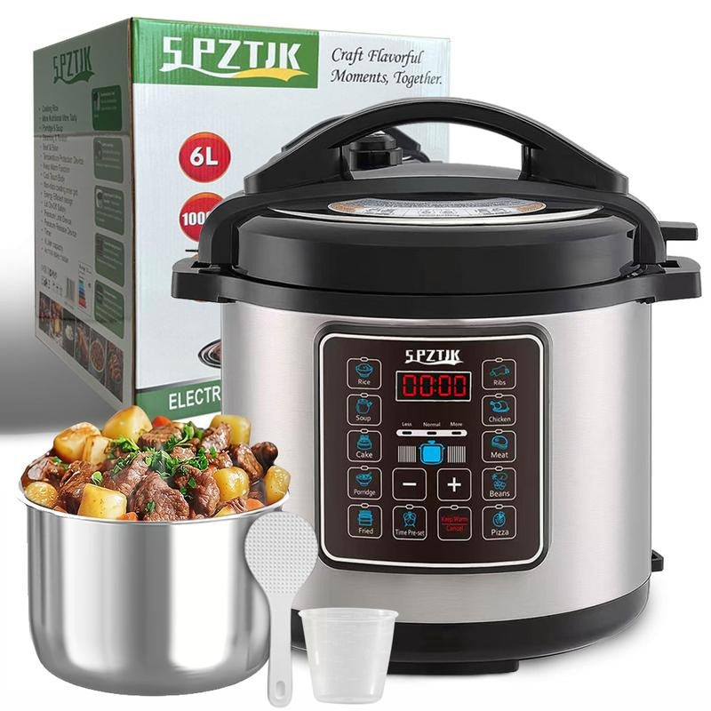 Elektrischer Schnellkochtopf, 6L, Digital, 9-in-1 Programme, Edelstahl, Schnell & Energiesparend, Für Gesundes Kochen, Leicht zu Reinigen, Ideal für Familien