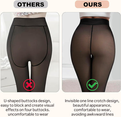 2025 Fleece-gefütterte Strumpfhosen, zusätzliche Wärme, Fake-Transparente Optik, High-Waist Thermo-Leggings für Damen