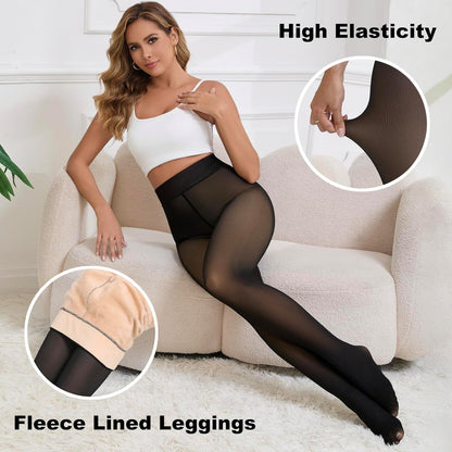 2025 Fleece-gefütterte Strumpfhosen, zusätzliche Wärme, Fake-Transparente Optik, High-Waist Thermo-Leggings für Damen