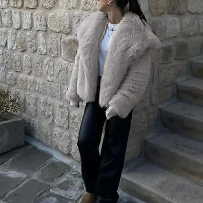 Damen Kunstpelz-Mantel, Shaggy Oversized mit Reverskragen, Knopfleiste, Flauschige Jacke für warme Winteroutfits