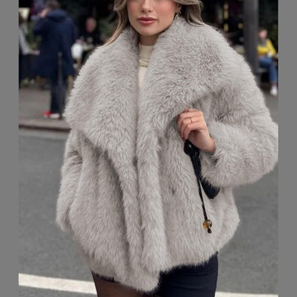 Damen Kunstpelz-Mantel, Shaggy Oversized mit Reverskragen, Knopfleiste, Flauschige Jacke für warme Winteroutfits