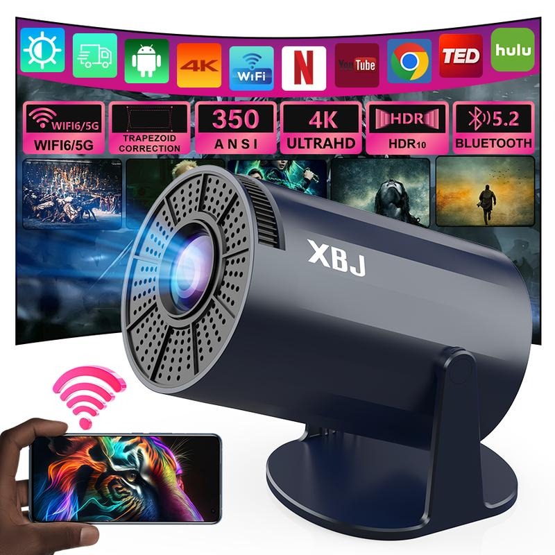 Tragbarer Projek toroutdoor-projektor 2,4/5 GWiFi Smart-Projektor 180° 4K 1080 HD LED 200 Zoll Bildschirm Eingebauter Lautsprecher Heimvideoprojektor projektor für schlafzimmer